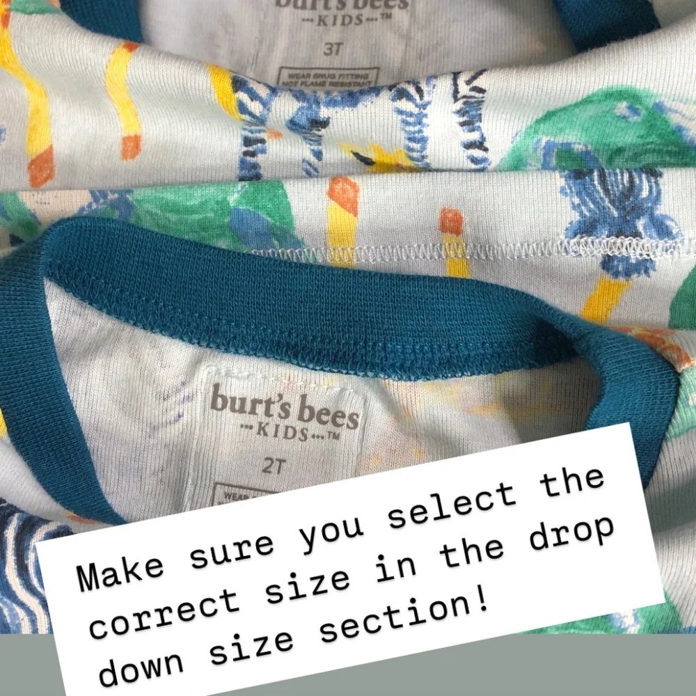 Burt's Bees Kids Organic Cotton Pajama Tops ONLY Sizes 2T, 3T - Picture 9 of 10